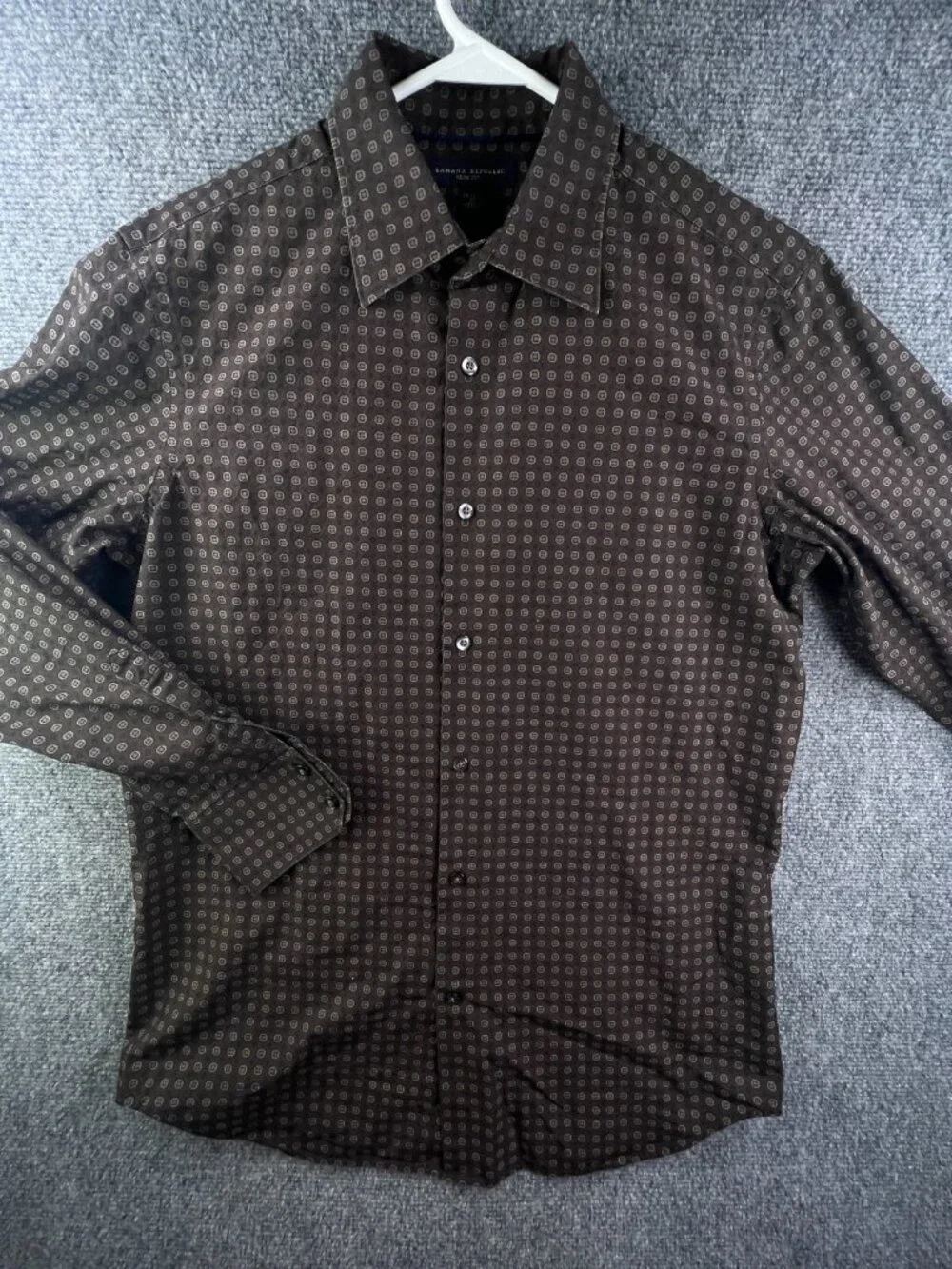 Banana Republic Button Up Shirt Men's Medium 15 15.5 Brown Geometric Print L/S